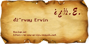 Árvay Ervin névjegykártya